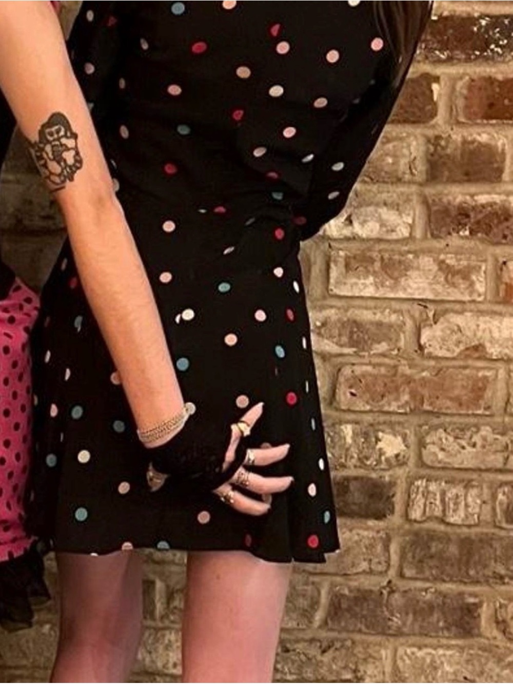 Realisation Par Black Mini Dress with Red, Pink, Blue, Cream Polka Dots - Picture 5 of 5